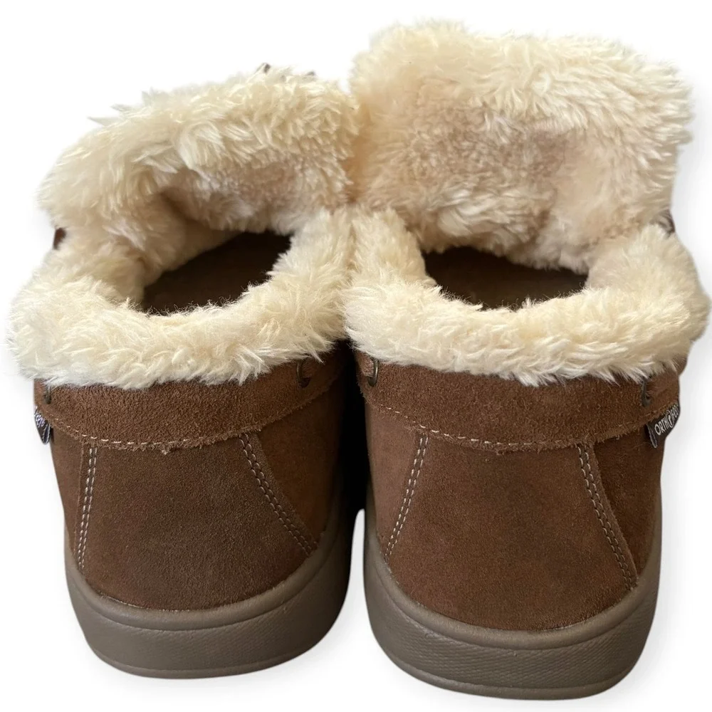 Orthofeet Brown Suede Faux Fur Orthopedic Moccasin Capri Slippers 9E Quite Lux